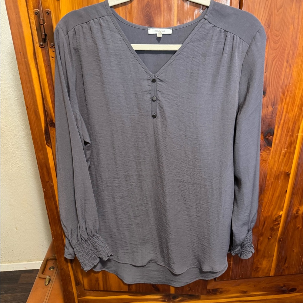 Maurices Charcoal Buttoned V-Neck Blouse